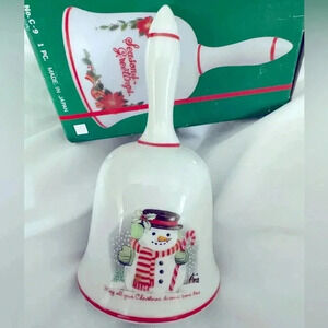 Vintage Snowman Christmas Porcelian Bell NIB  Cottagecore Classic Holiday Decor